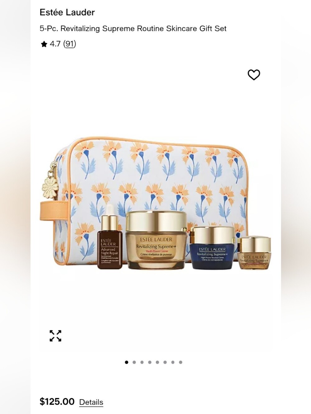 New Gift Set Estee Lauder  5pc Skincare with Yellow Floral Pouch $125 Macy's